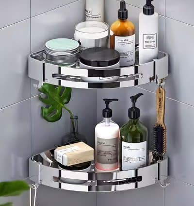 Paire d’Étagères de Coin Sans Perçage – Finition Chromée