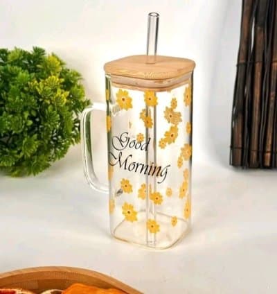 Tasse en Verre “Good Morning avec paille 500 ml