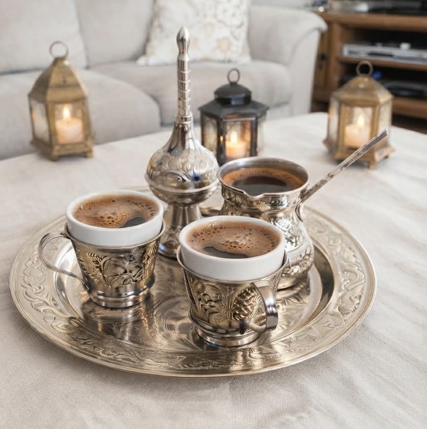 Plateau avec 2 verres à café March en cuivre