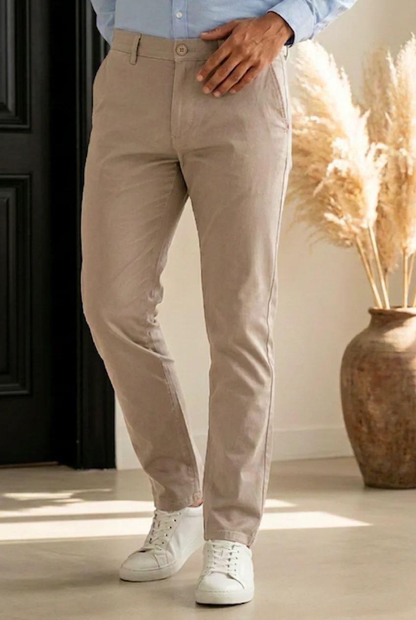 Pantalon Chino Homme Beige – Coupe Droite Classique