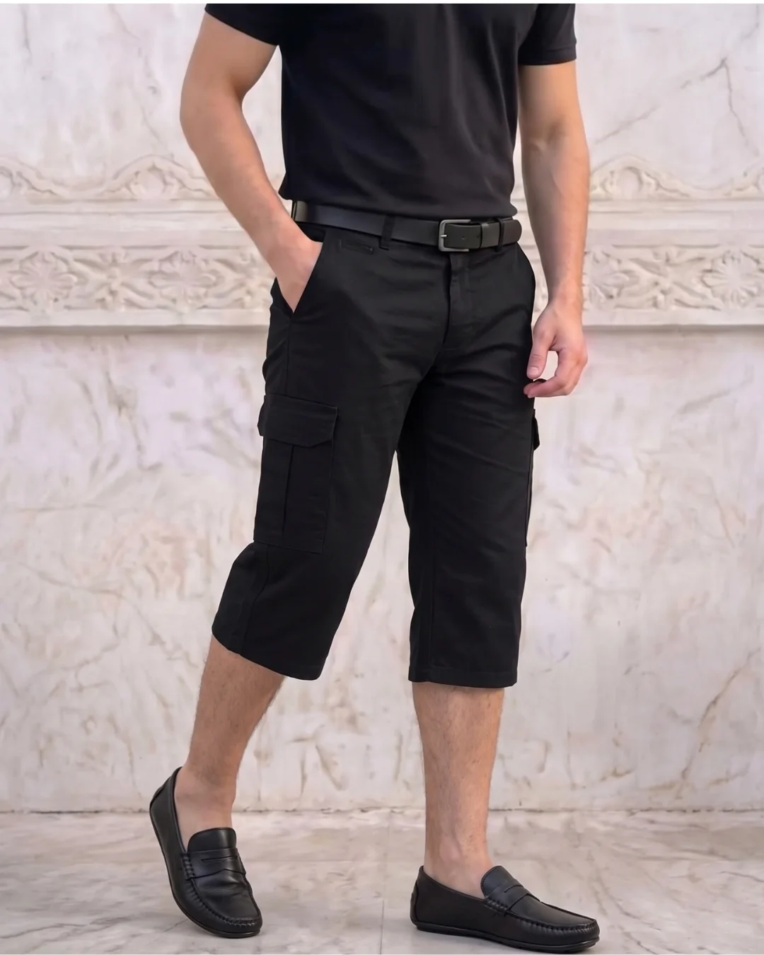 Pantacourt Cargo Noir Homme