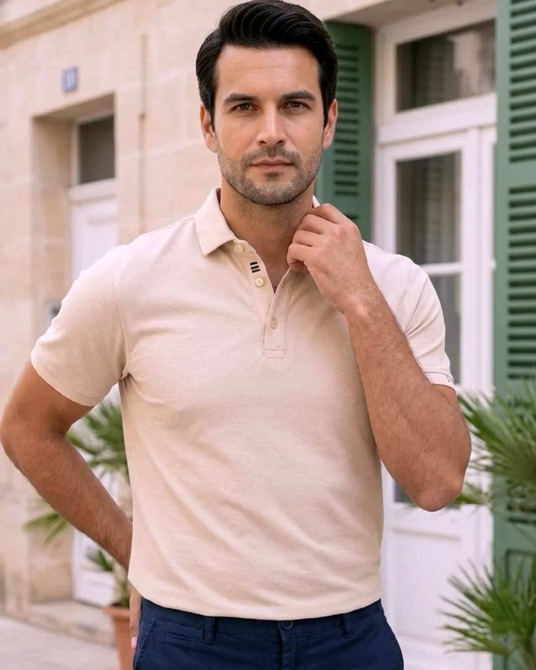 Polo Beige Rosé pour Homme– Coupe Droite