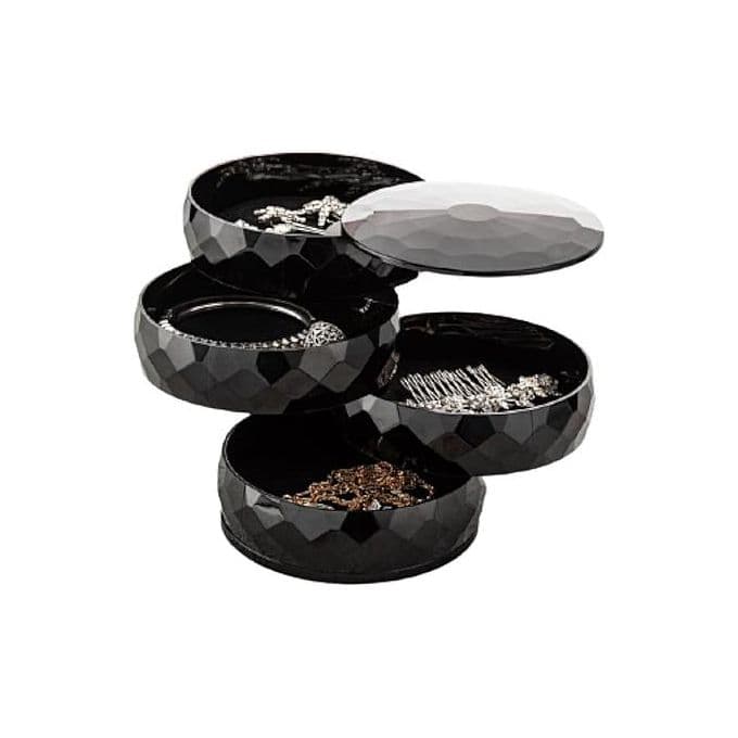 Boîte de rangement des bijoux rotatif à 360 degrés – Noir