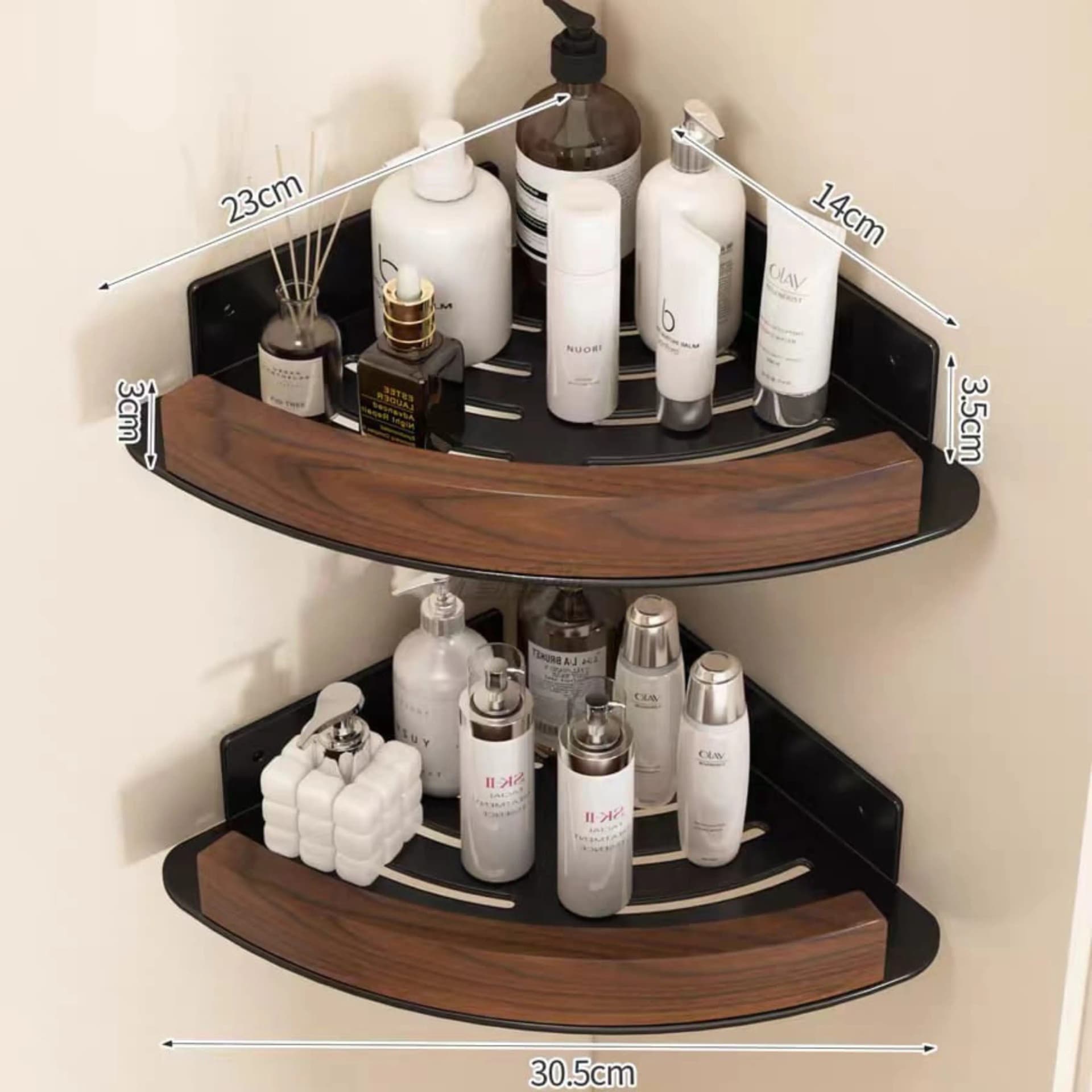Etagere Murale d’Angle – Bois Noyer & Aluminium Noir Mat (Paire)