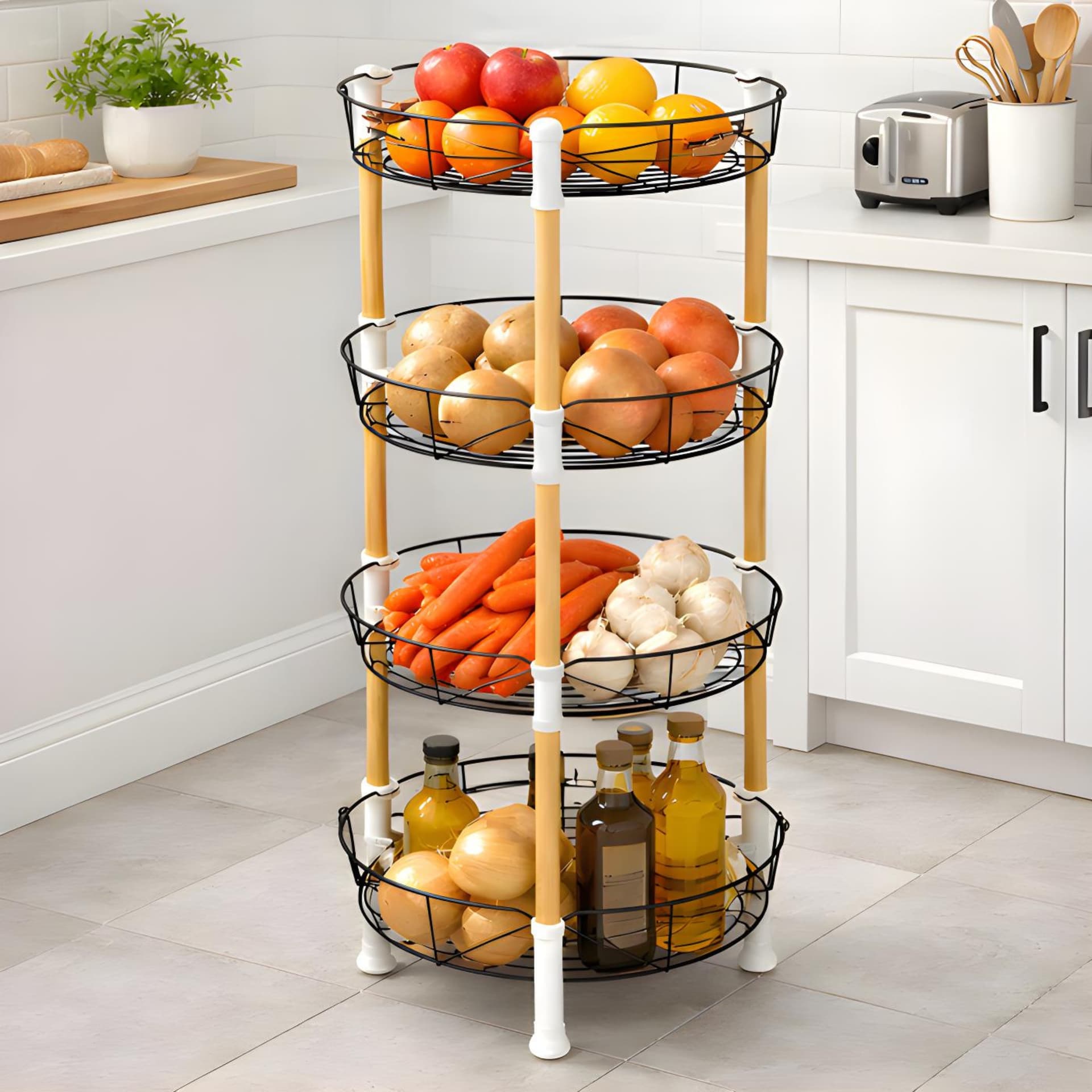 Etagère d’Angle 4 Niveaux – Structure Metal & Finition Bois