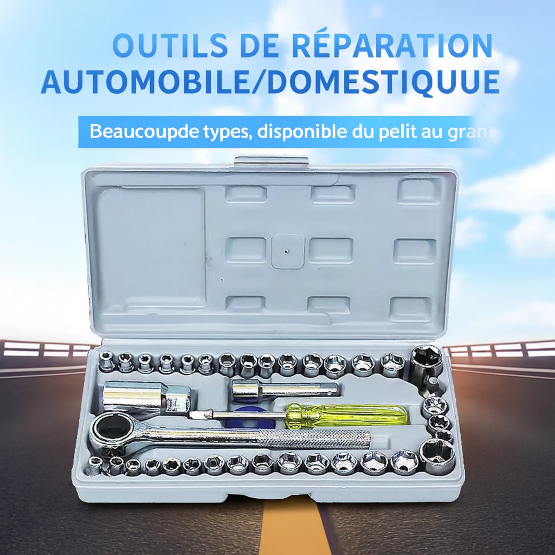 Coffret de Douilles et Clés à Cliquet 40 Pièces 1/4" & 3/8"