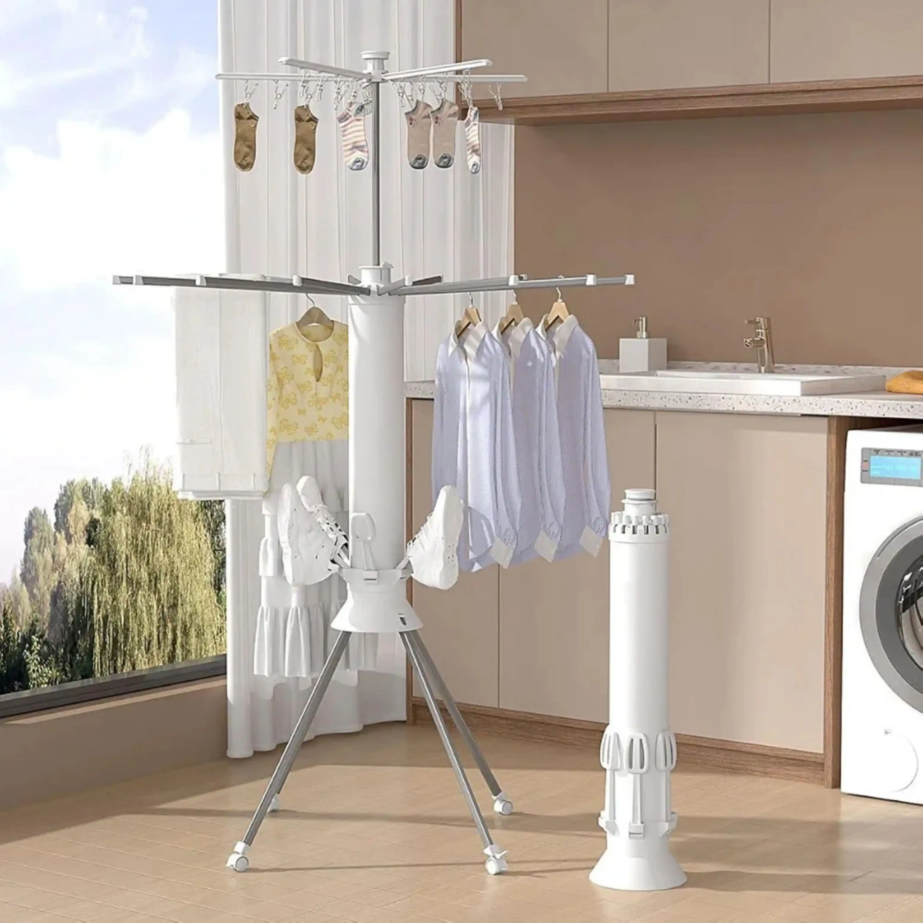 Etendoir à Linge Pliable Octopus 3 Niveaux sur Roulettes en Aluminium – Blanc