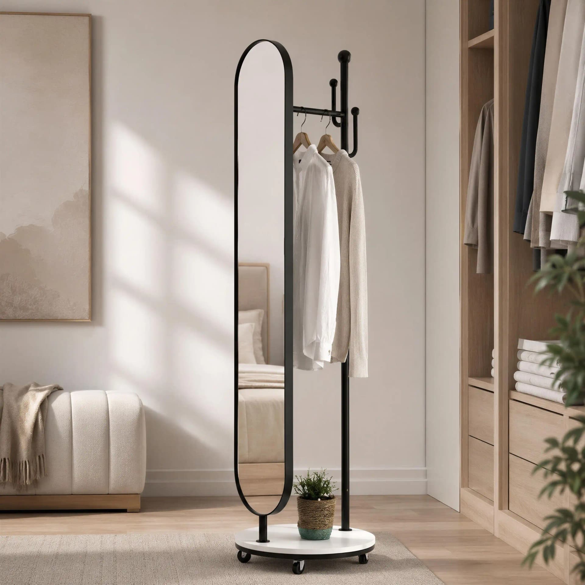 Miroir sur Pied avec Porte-Manteau APOLLO Noir