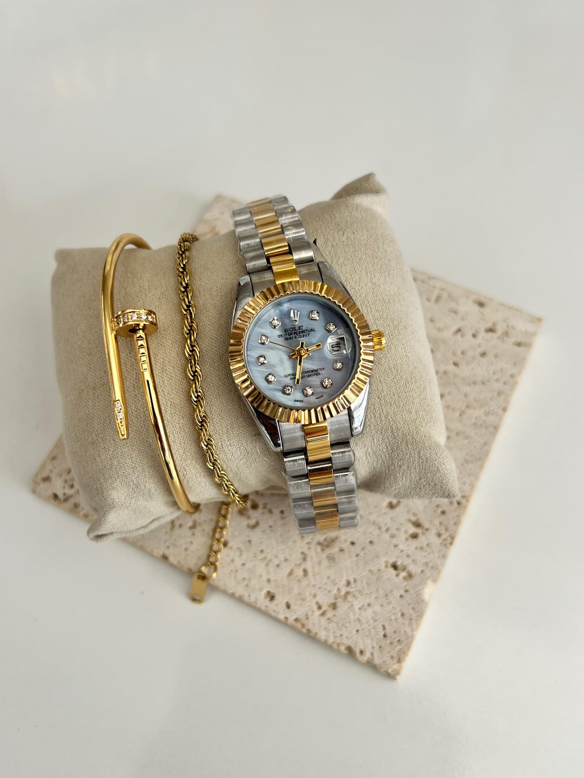 Set 3 pièces Montre fine 26 mm + Bracelet + Gourmette - Taille 17 Standard