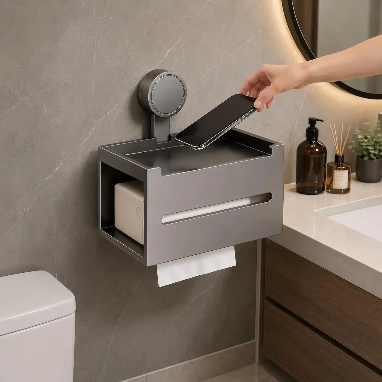 Support Papier Toilette Mural – Rangement Salle de Bain Sans Perçage