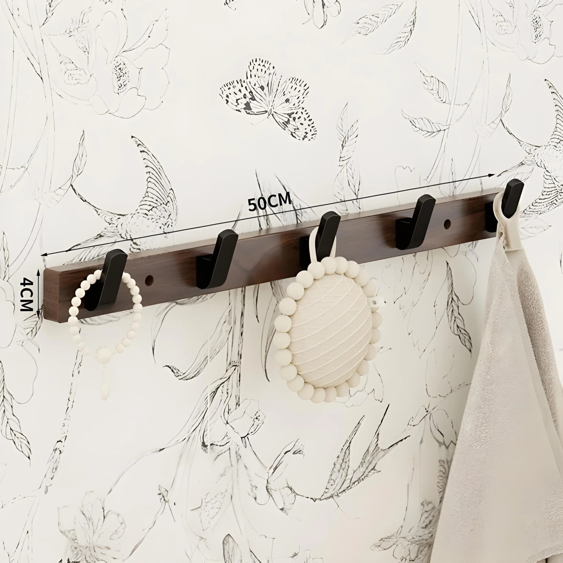 Porte-Manteaux Mural Bois & Aluminium Noir – 5 Crochets