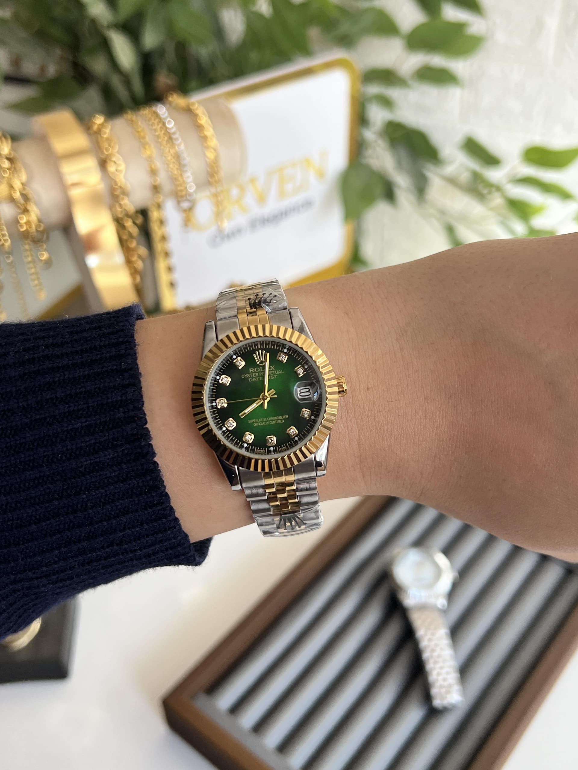 Montre Femme 34 mm Bicolore – Cadran Vert