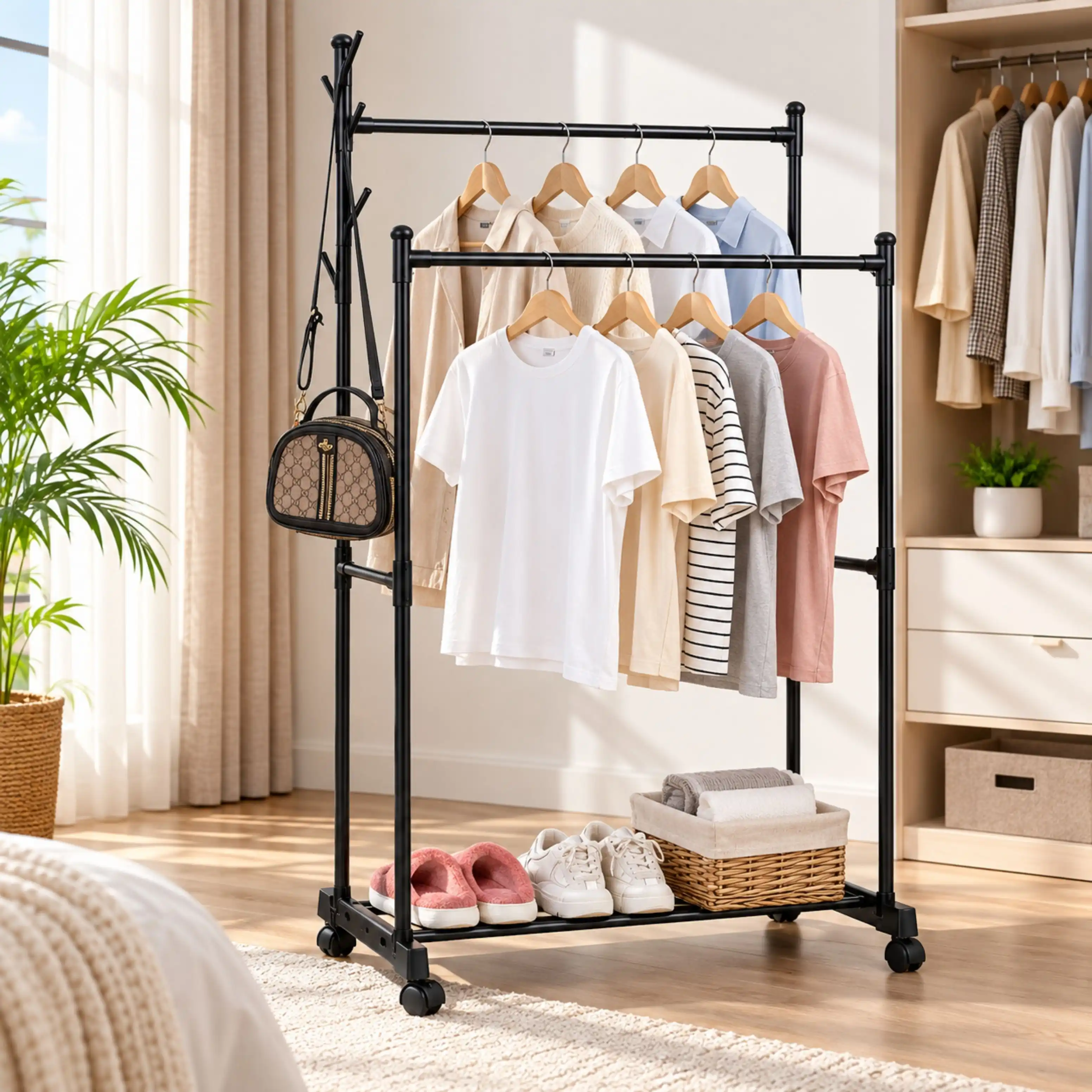 Porte Vetements Multifonction 152 cm en Métal Noir