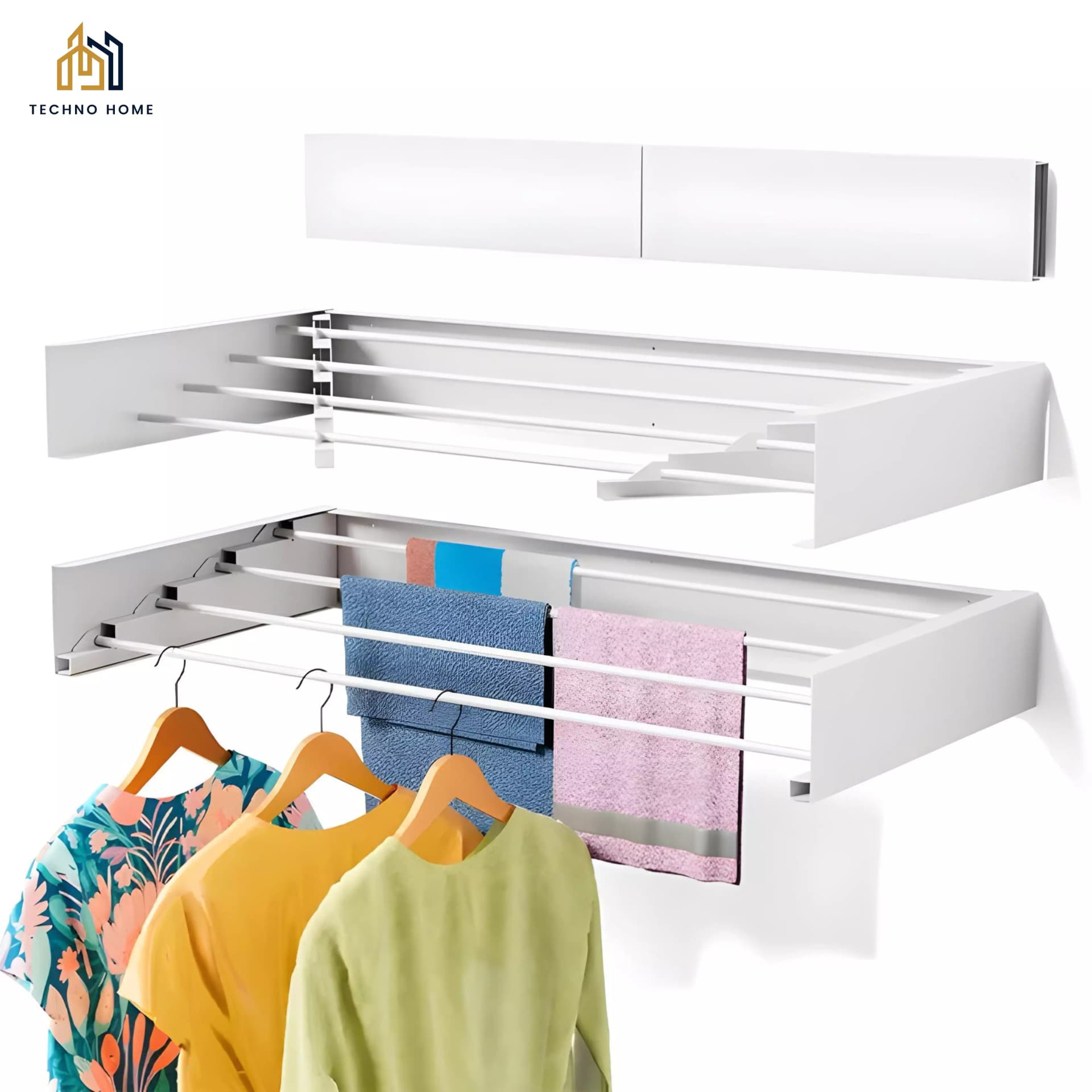 Etendoir à Linge Mural Rabattable Premium – Blanc Métal & Aluminium