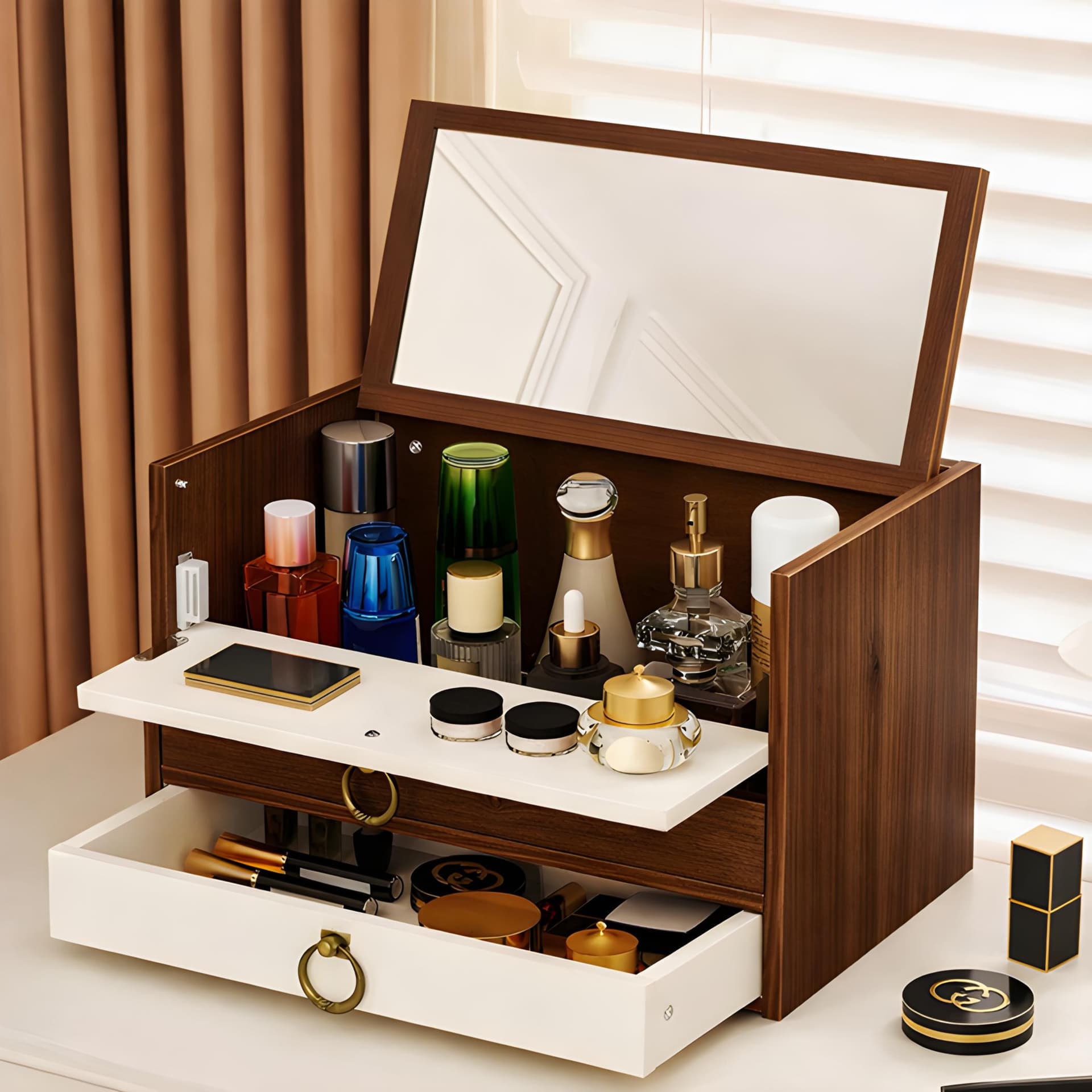 Boîte de Rangement Cosmétique avec Miroir