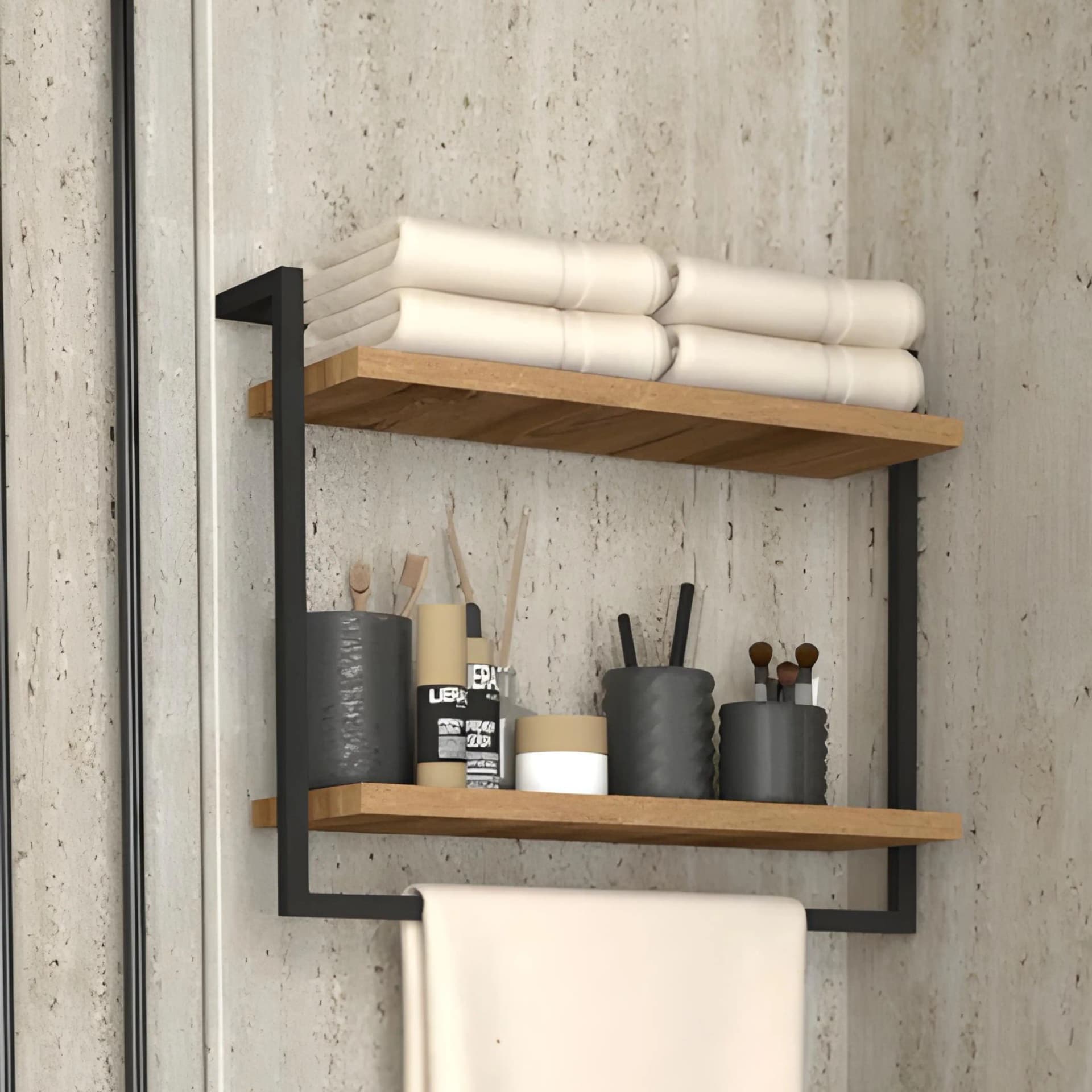 Etagere Murale ALTO (Noir/Marron) Pour Salle De Bain