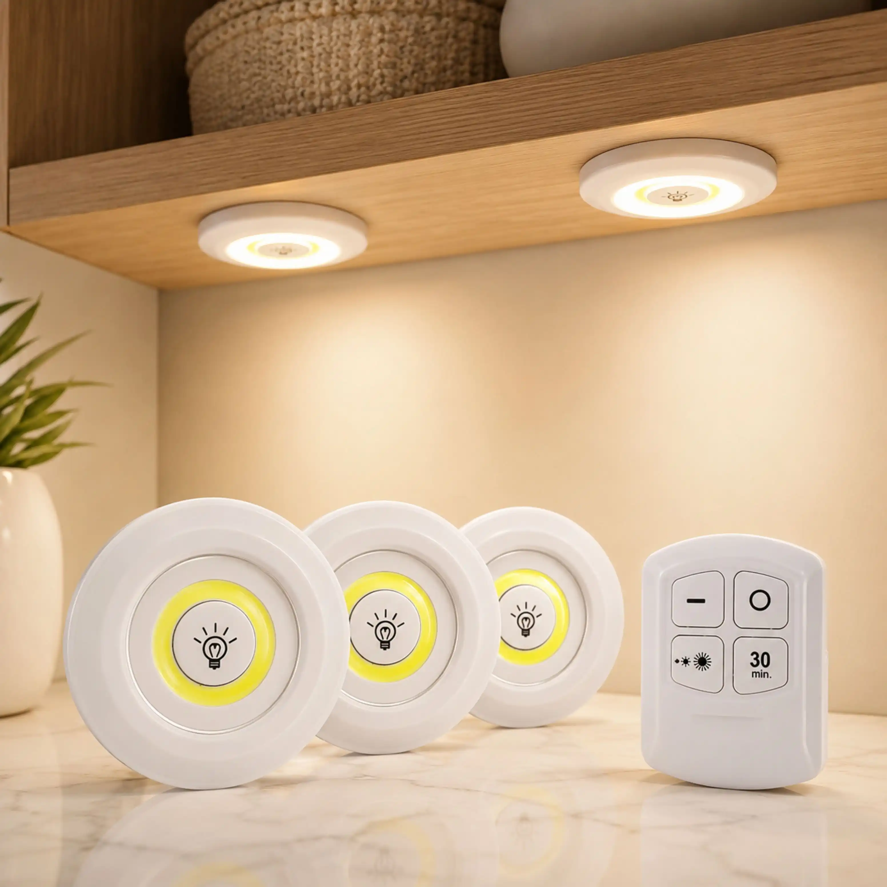Lot de 3 Lampes LED COB Sans Fil avec Télécommande et Minuterie 30 Min – Blanc