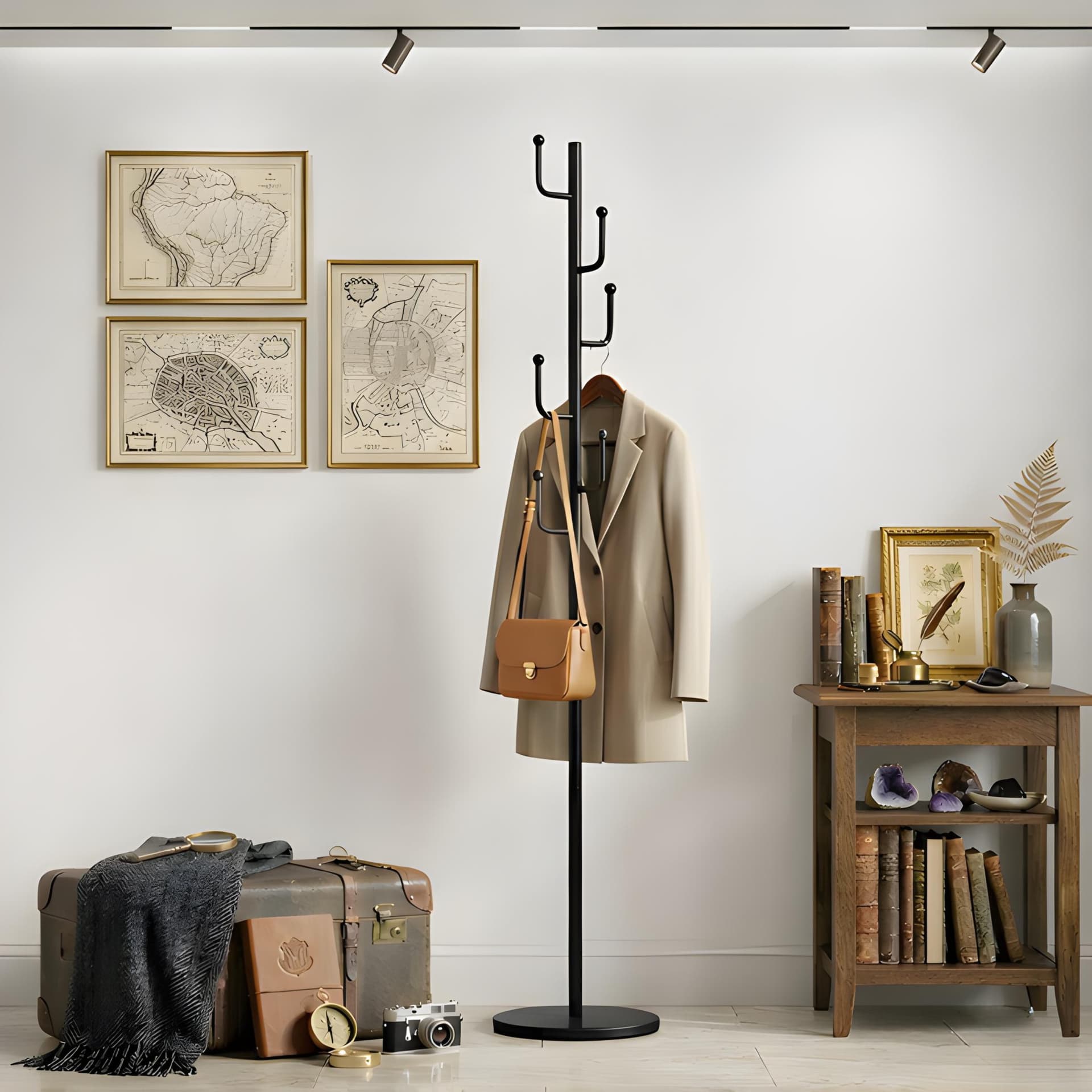 Porte-Manteau Noir 6 Boules Avec Basse En Marbre