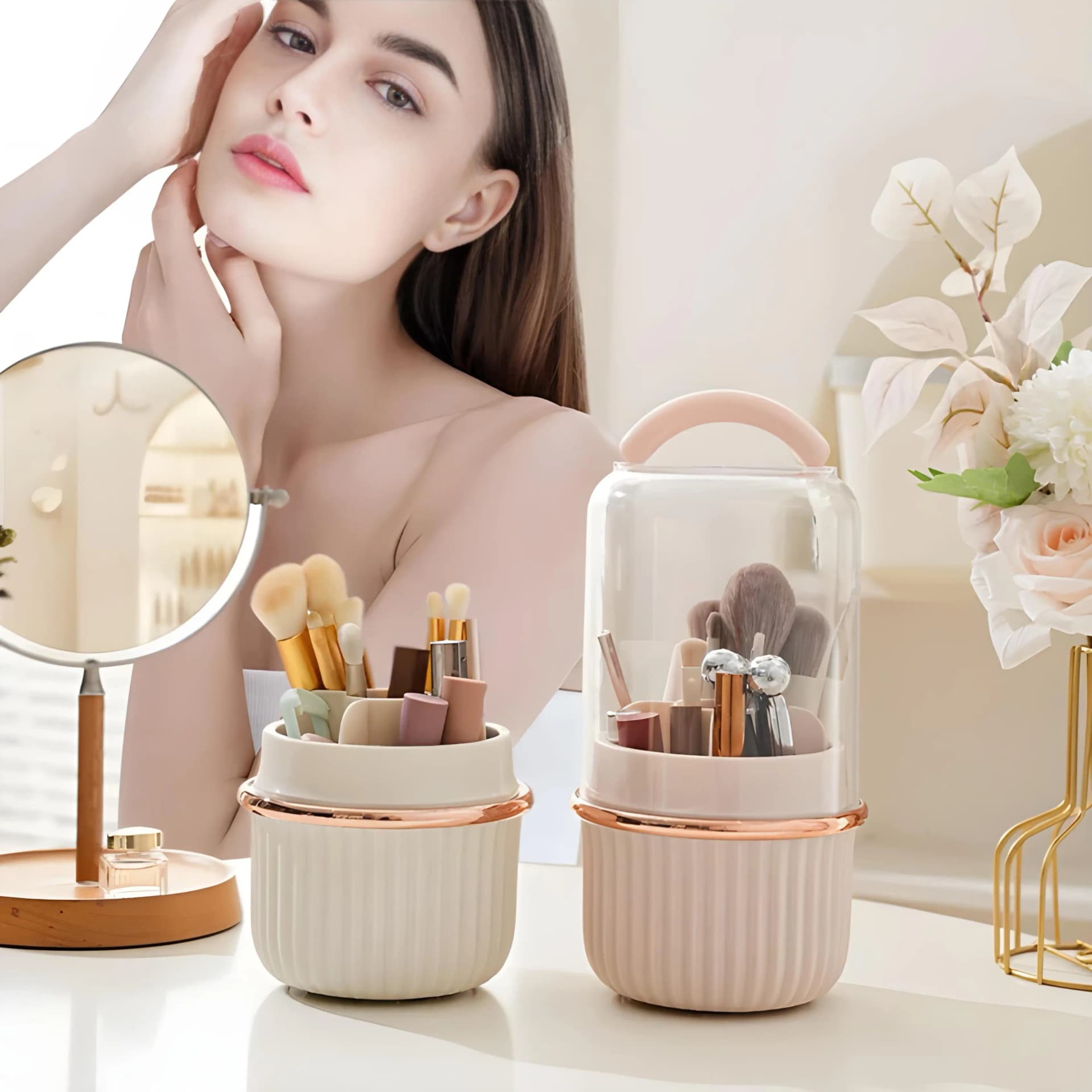Organiseur Maquillage Rotatif 360° avec Couvercle Étanche