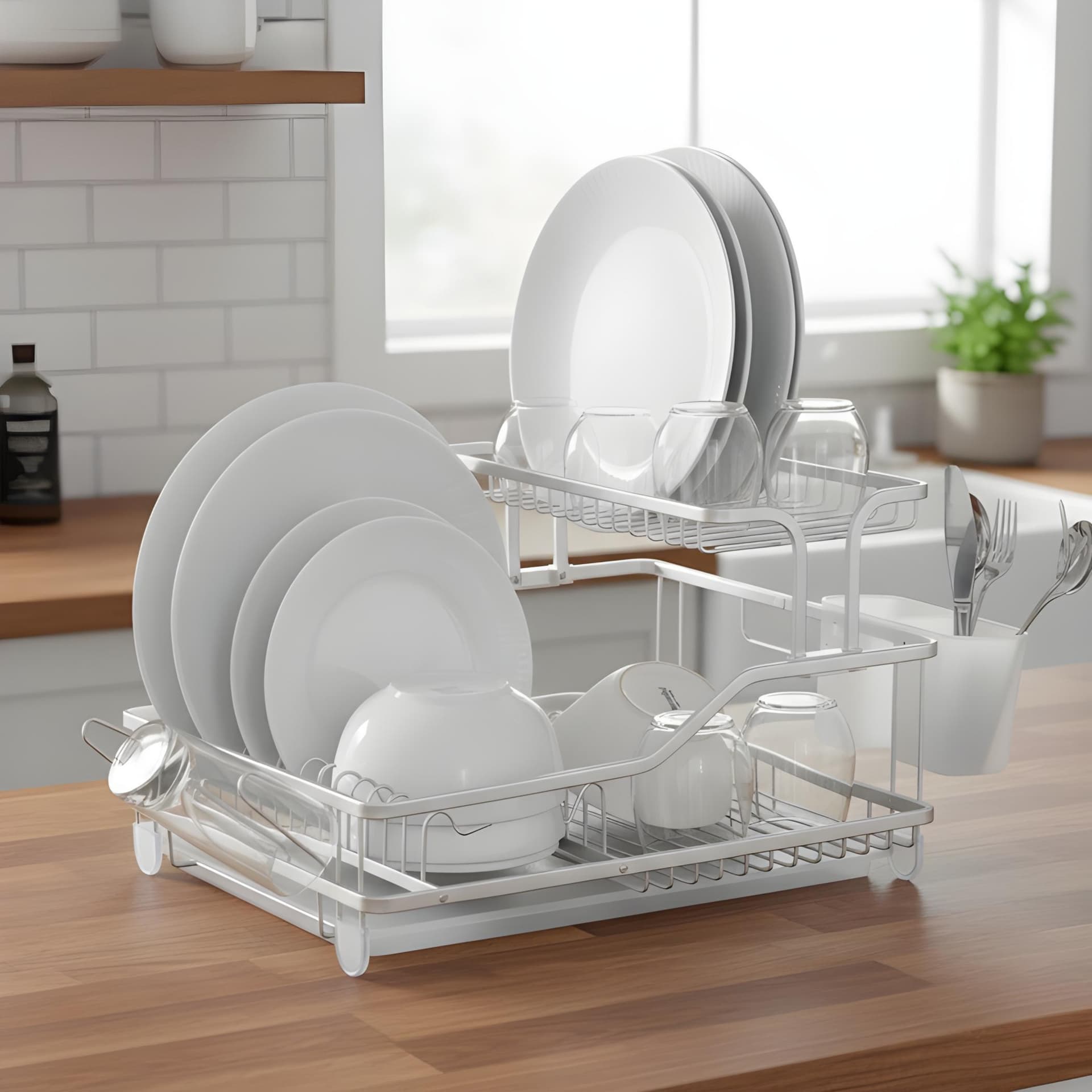 Egouttoir en Aluminium 2 Niveaux – Gris Aluminium