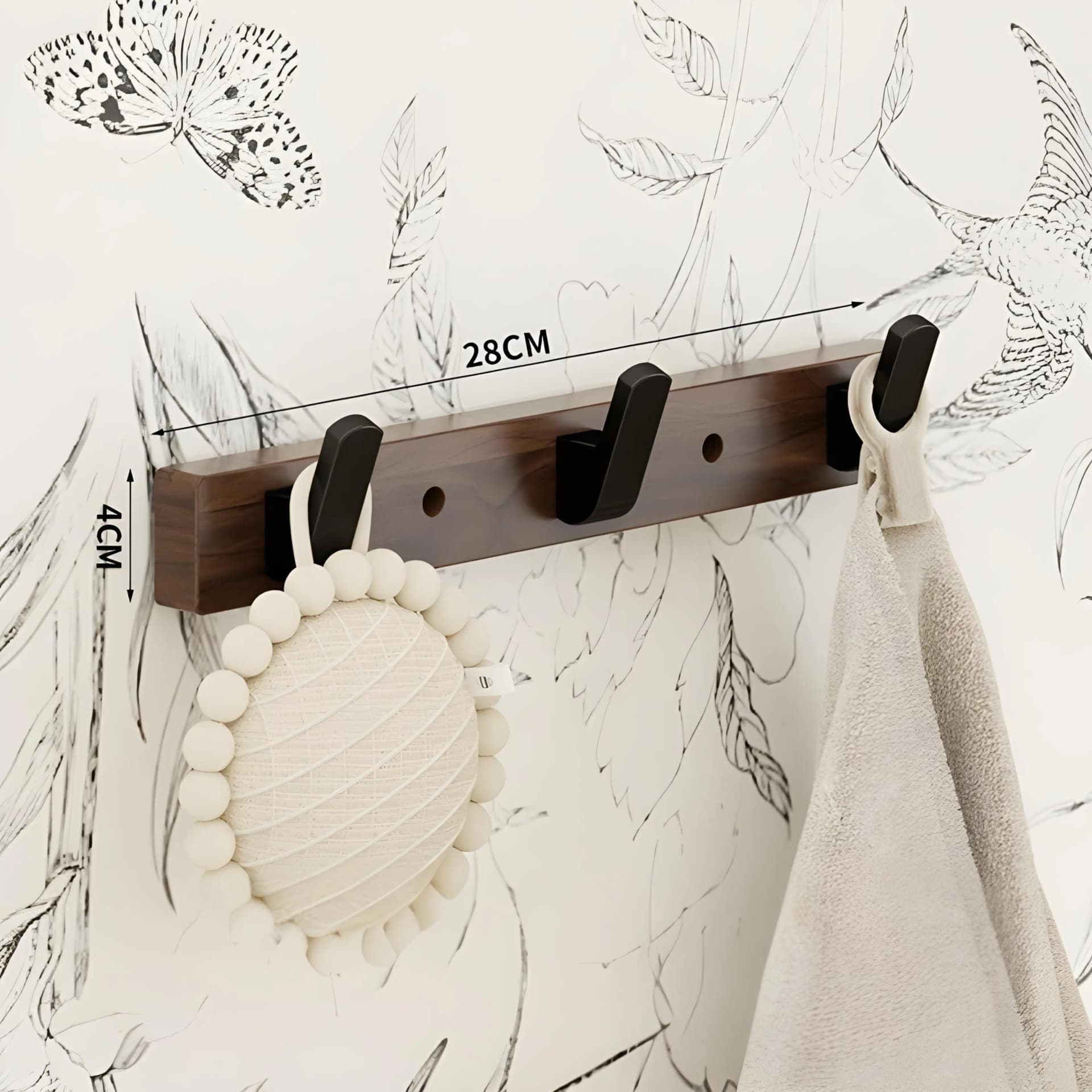Porte-Manteaux Mural Bois & Aluminium Noir – 3 Crochets