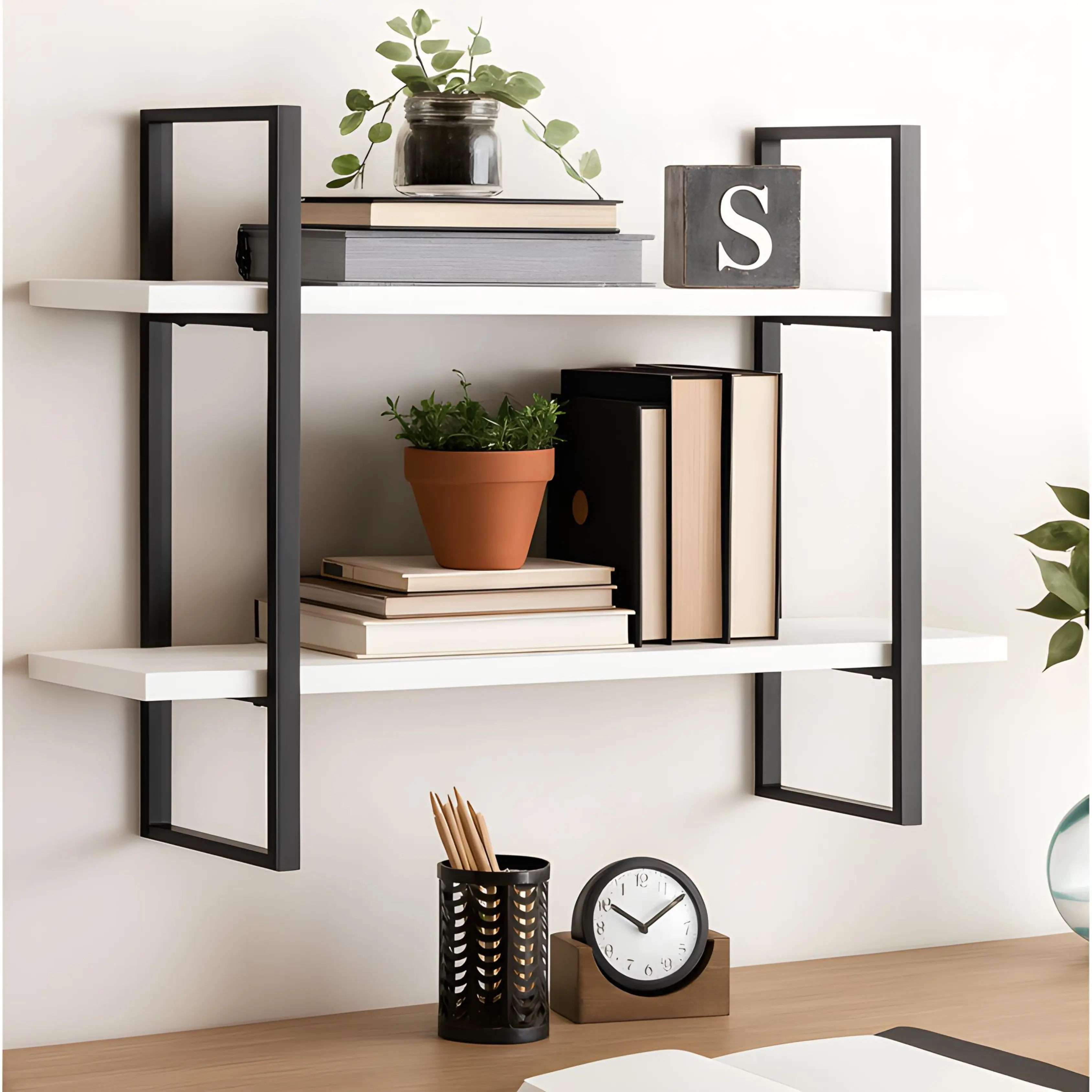 Etagere Murale Design Industriel Oslo Noir/Blanc