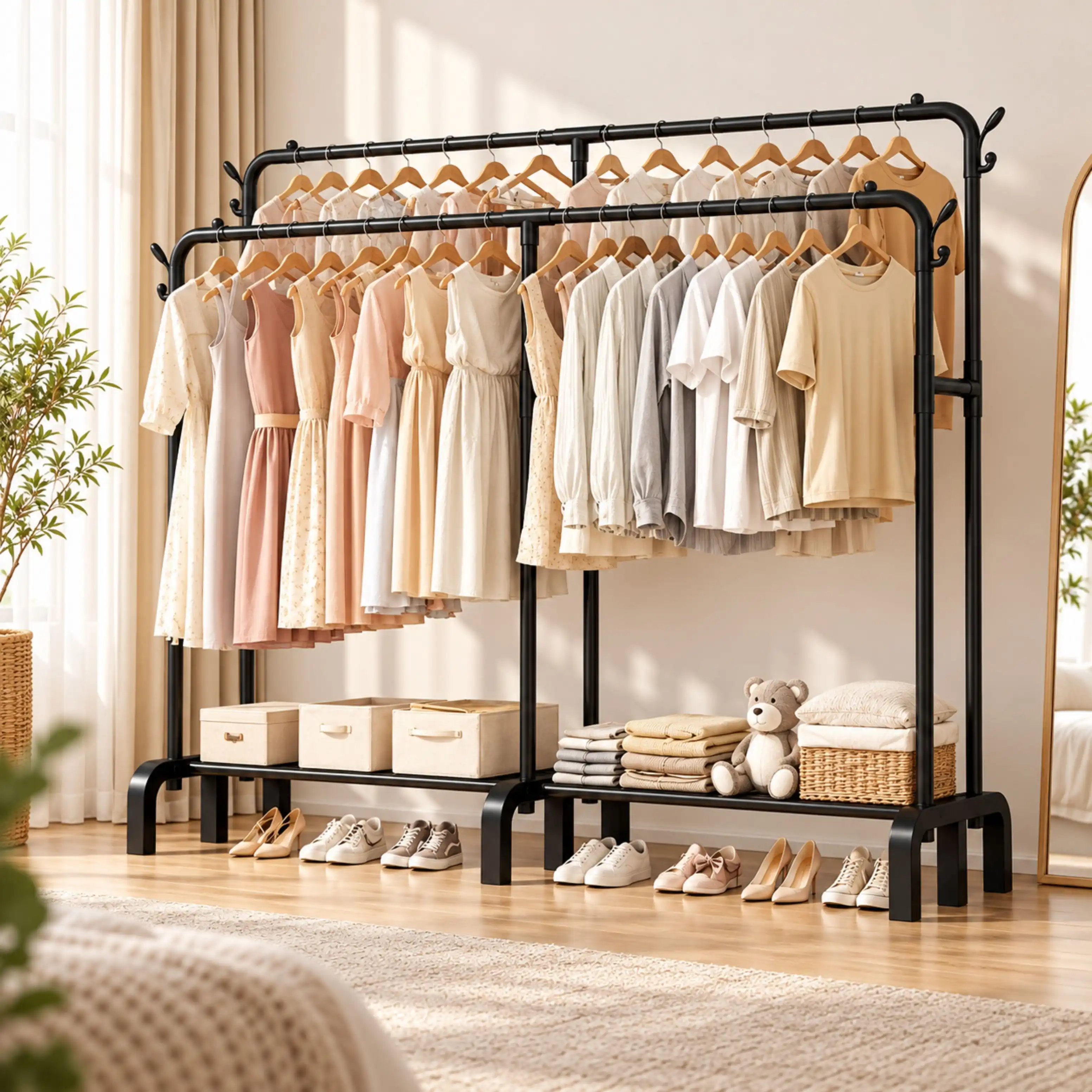 Porte Vetements Double en Métal Noir 190 cm – TM-805