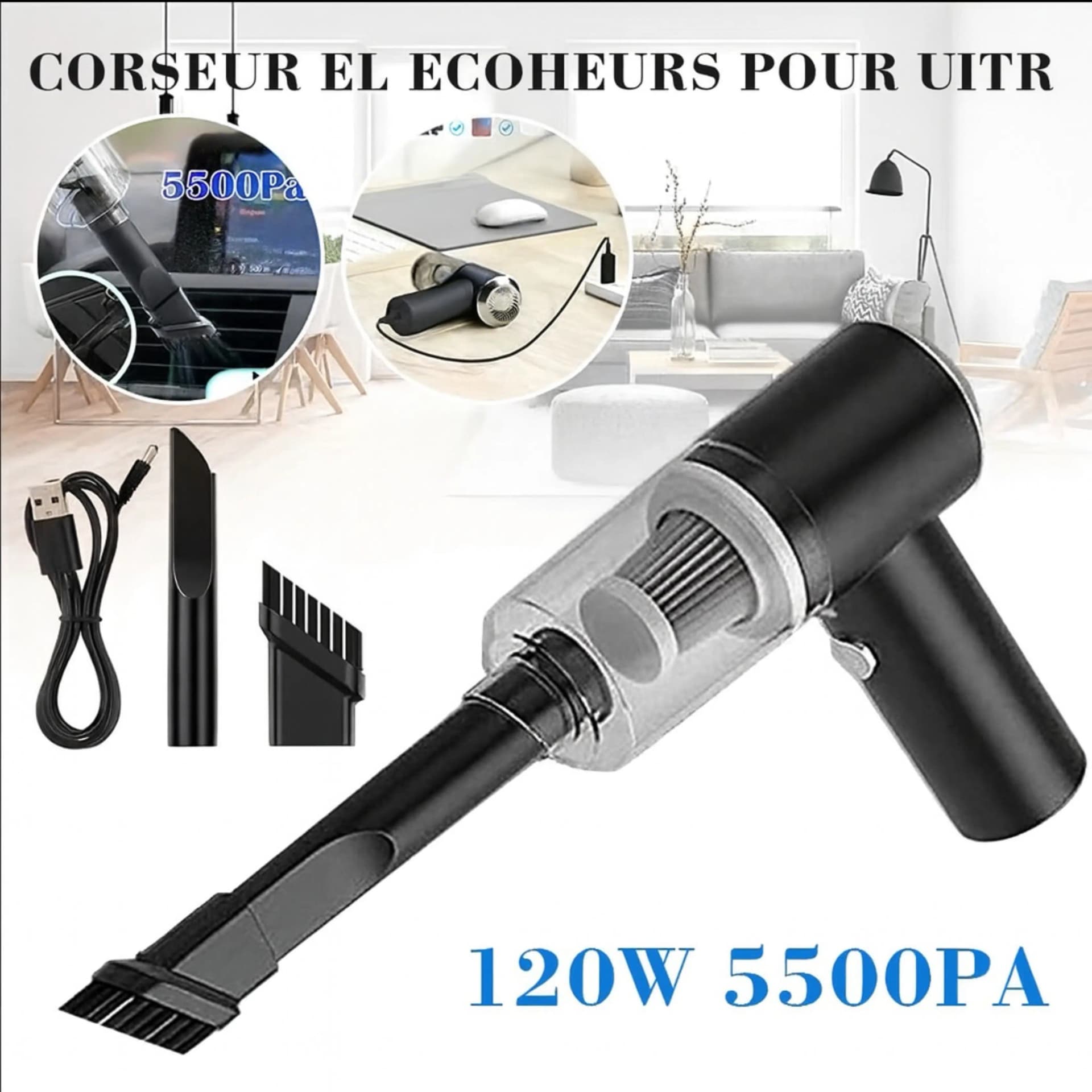 Aspirateur Portable 3-en-1 – Aspiration, Soufflage & Nettoyage Précis