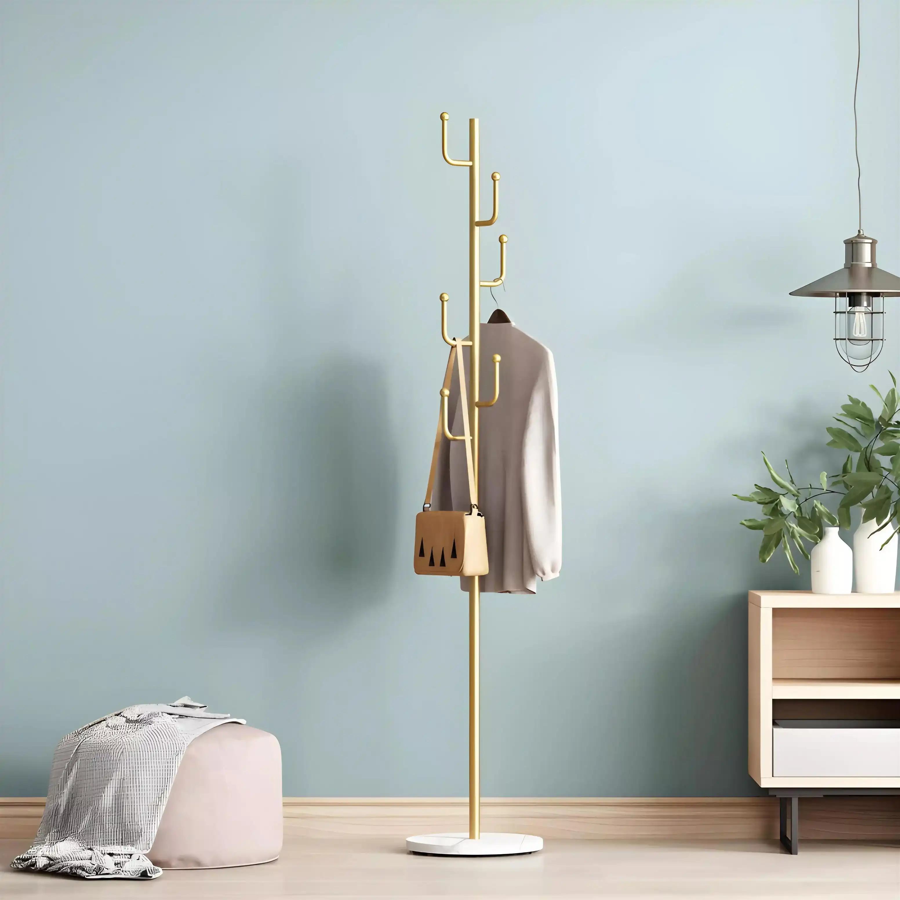 Porte Manteau 6 Boules Avec Base en Marbre – 175 × 30 cm