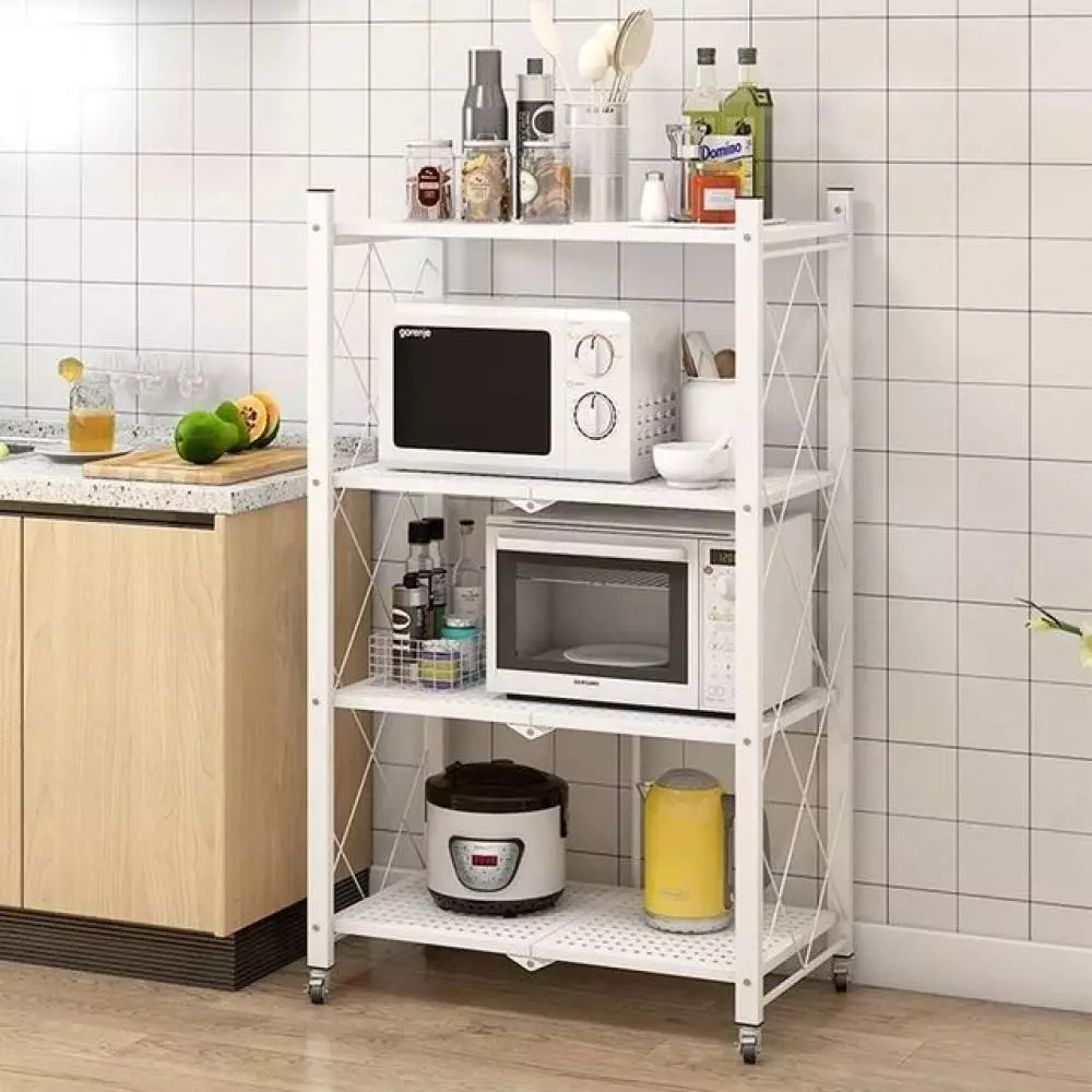 Etagere de Rangement Pliable 4 Niveaux avec Roues – Blanc