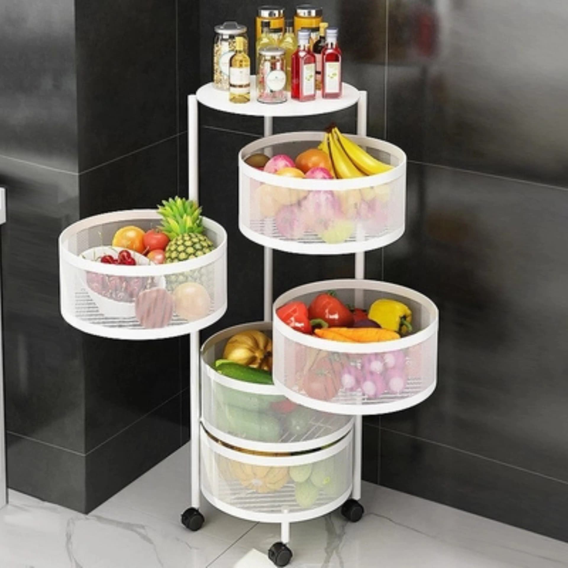 Chariot de Rangement Rotative en Metal 5 Panier