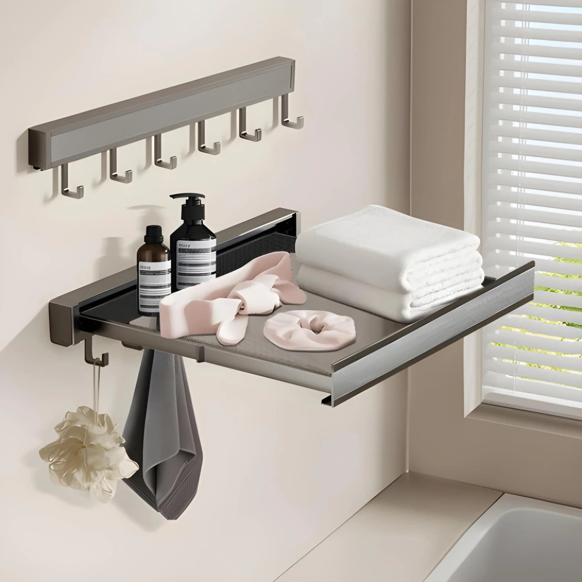 Etagere Pliable & Sechoir 2 en 1 – Aluminium Gris Foncé