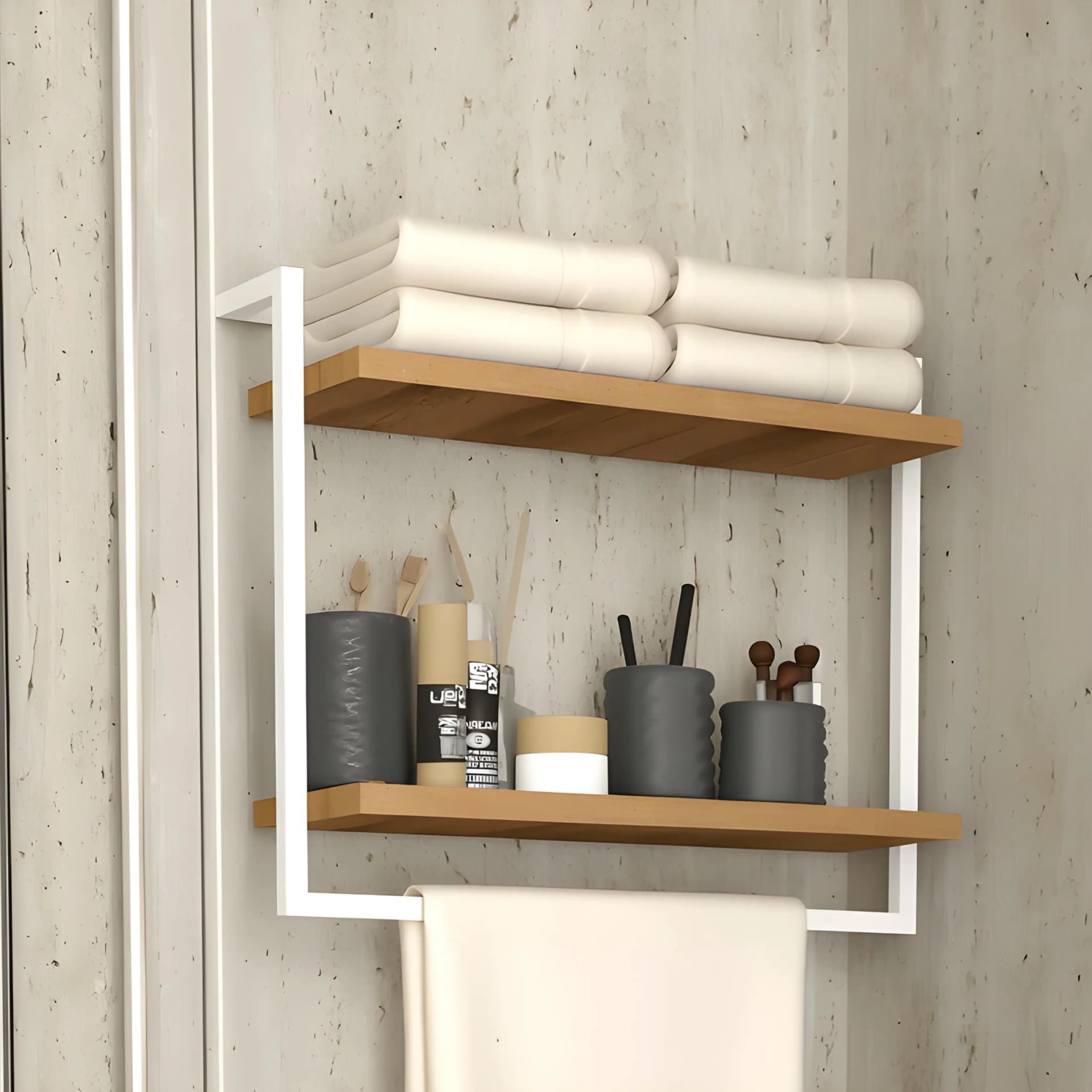 Etagere Murale ALTO (Blanc / Marron) â Pour Salle de Bain