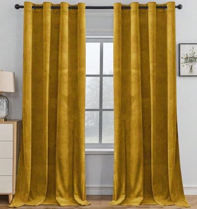 Rideau velours Jaune Moutarde