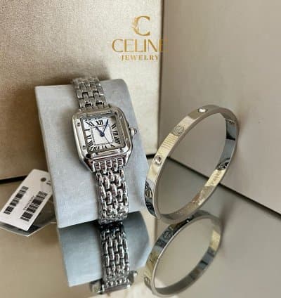 Montre style Cartier carrée + Gourmette en acier inoxydable