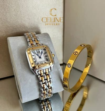 Montre style Cartier carrée + Gourmette en acier inoxydable