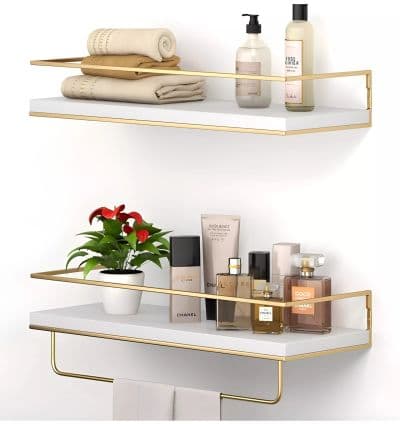 Kit Etageres Murales Dore/Blanc Bois & Metal