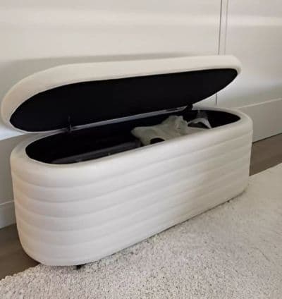 Banc de Rangement En Tissu Boucle Blanc