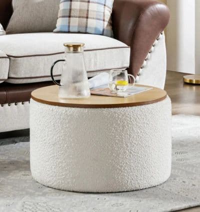 Table Boucle avec Rangement Beige & Marron 70x40cm