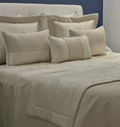 Couvre-lit 9 pièces géométrique grège
