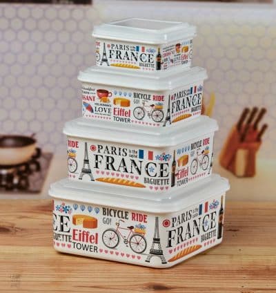 Lot de 4 boites alimentaires en plastique motif Paris
