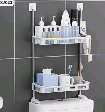 Étagère murale toilette à deux étages avec crochets