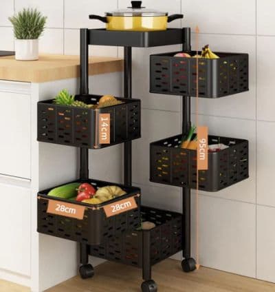 Support de rangement rotatif pour cuisine à 5 niveaux avec 4 Roues