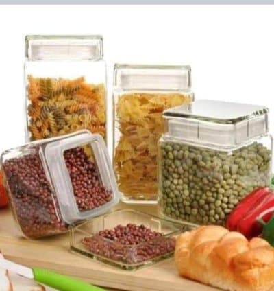 Bocal carré en verre avec couvercle en verre