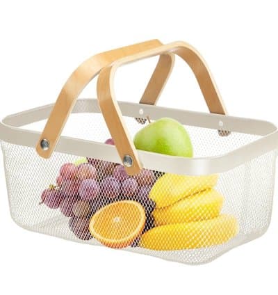 Panier en métal coloré main en bois