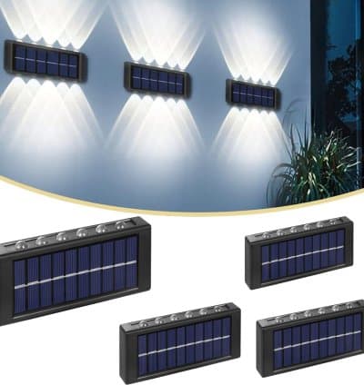 Lot de 4 appliques murales solaires, 12 LED Lampe Solaire Exterieur Jardin