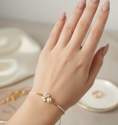 Bracelet cordon perle grise