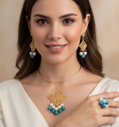 Parure lozange turquoise
