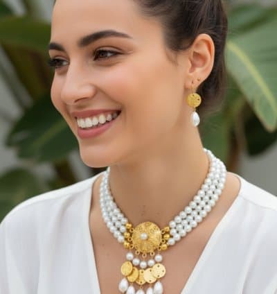 Collier kotba 3 rang perle