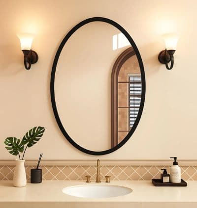 Miroir Ovale 80x60 cm – Cadre MDF Stratifié Noir